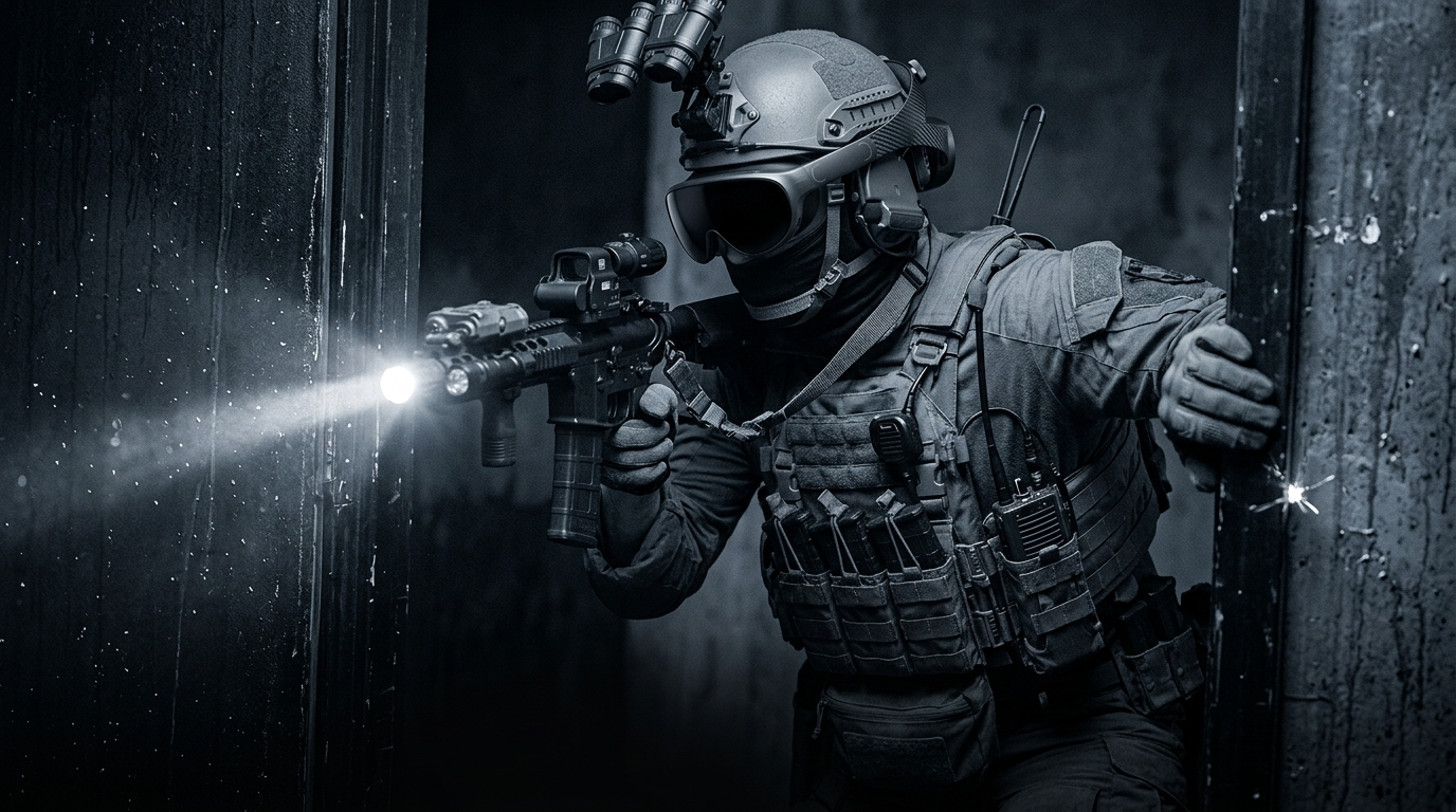 Split: dark room visible-to-eye vs passthrough feed